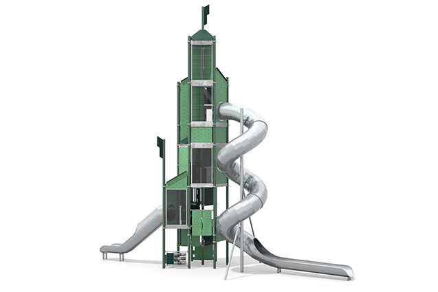 3D rendering af Leketårn - Mega tårn rørrutsjebane grønn