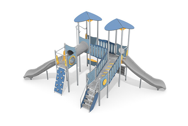 3D rendering af Leketårn - Aquarius INOX firedobbelt tårn sklier