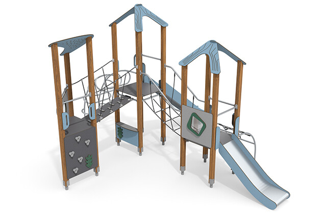3D rendering af Leketårn - ECO tredobbelt tårn klatrestiger blå