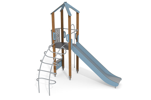 3D rendering af Leketårn - ECO enkelt tårn brannmannstang blå