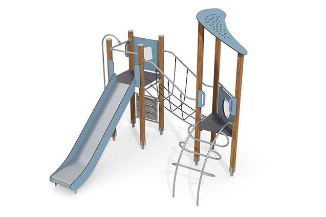 3D rendering af Leketårn - ECO dobbelt tårn taubro blå