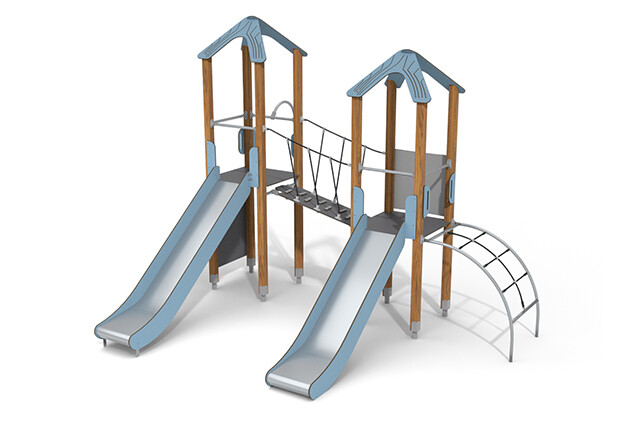 3D rendering af Leketårn - ECO dobbelt tårn to sklier blå