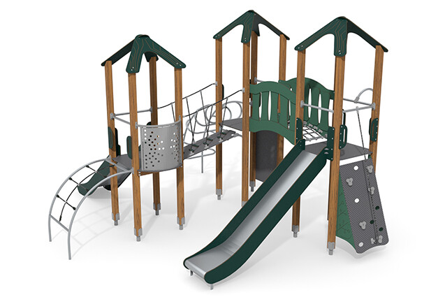 3D rendering af Leketårn - ECO tredobbelt tårn sklie grønn