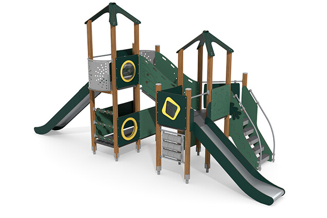 3D rendering af Leketårn - ECO to tårn aktivitetstavler grønn