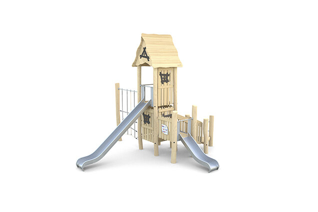 3D rendering af Leketårn - robinie med to sklier