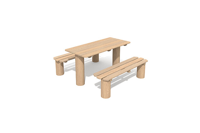 3D rendering af Utemøbel - bord og benkesett i robinietre