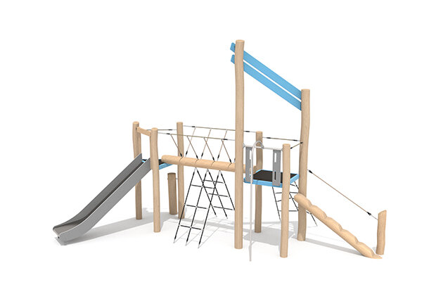 3D rendering af Leketårn - Robinia Scandic dobbelt tårn med brannmannsstang
