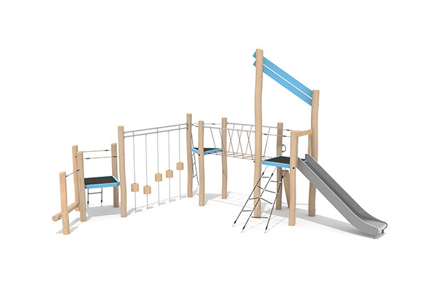 3D rendering af Leketårn - Robinia Scandic trippelt tårn med balansebane