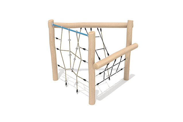 3D rendering af Klatreanlegg - Robinia Scandic tresidig med skrå klatrenett
