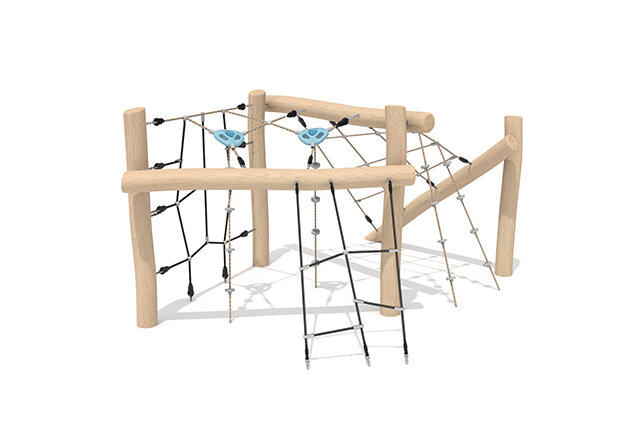3D rendering af Klatreanlegg - Robinia Scandic fem klatreruter for aktiv lek