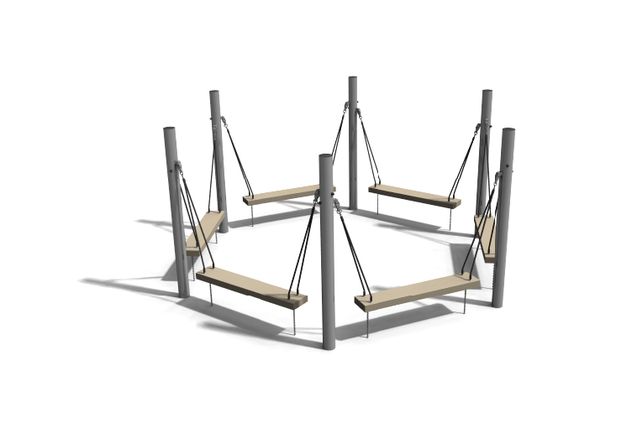 3D rendering af Utemøbel - hengebenk sekskantet stål