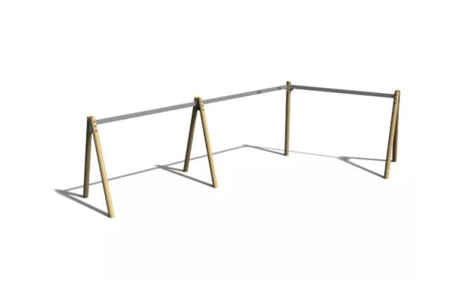 3D rendering af Huske - stativ vinklet  robinia og stål 4 seter h 2,4m