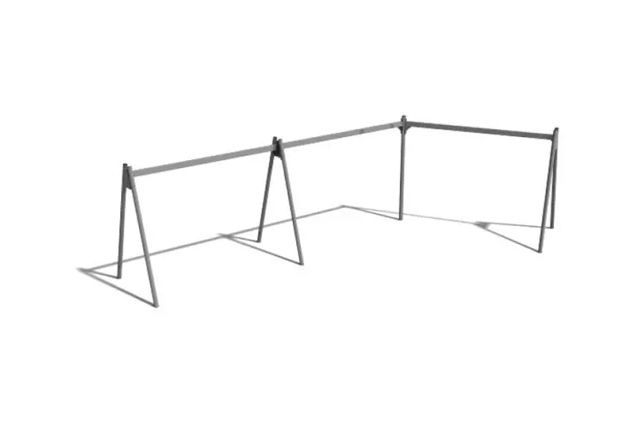 3D rendering af Huske - stativ vinklet stål 4 seter h 2,4m