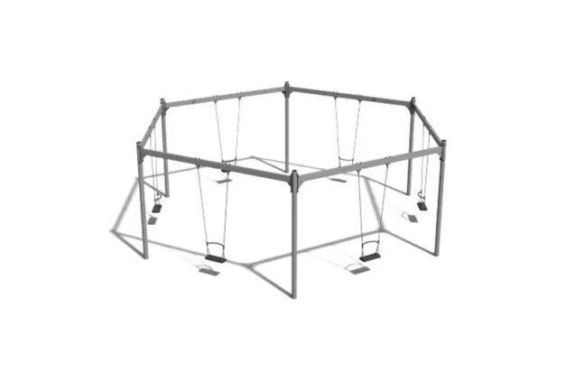 3D rendering af Huske - stativ sekskantet stål 6 seter h 2,4m
