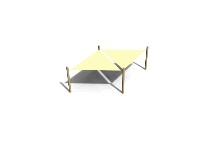 3D rendering af Solseil - 2 trekanter robinia