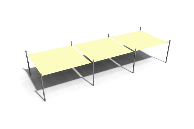 3D rendering af Solseil - 3 firkanter stål