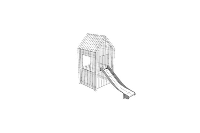 3D rendering af Leketårn - sklie smal h 0,9m Theodor