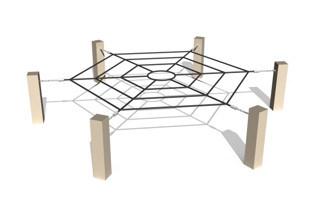 3D rendering af Hinderløype - sirkel vannrett klatrenett eik