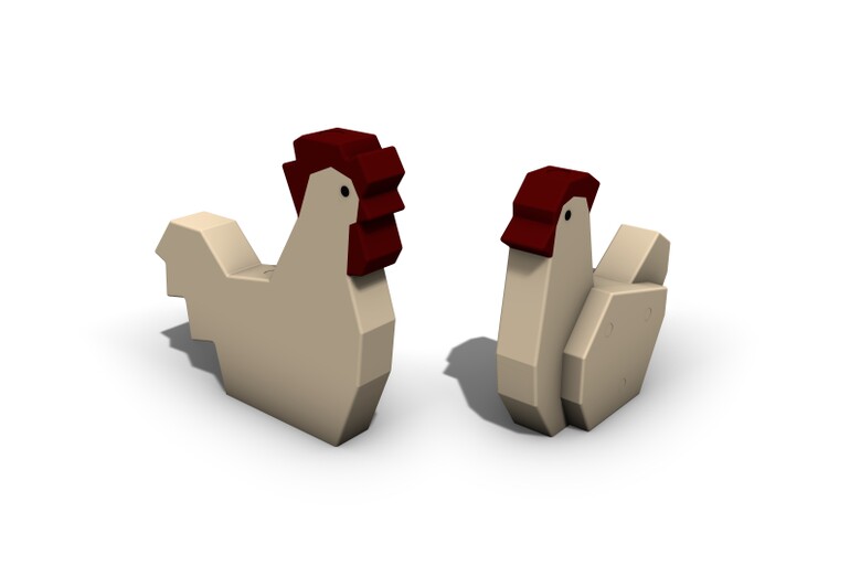 3D rendering af Lekeskulptur - høne og hane