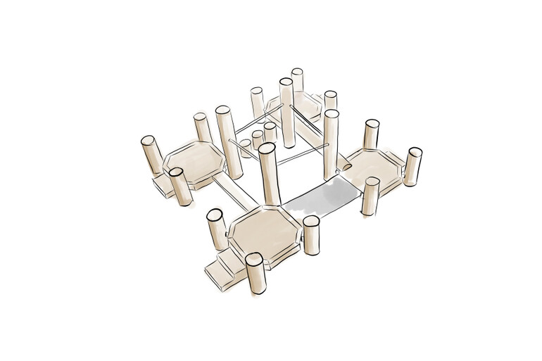 3D rendering af Hinderløype - fire platåer