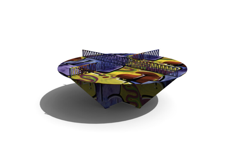 3D rendering af Pingout bordtennisbord - rund dekorert