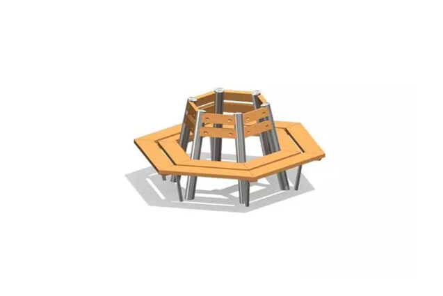3D rendering af Utemøbel - sekskantet trebenk