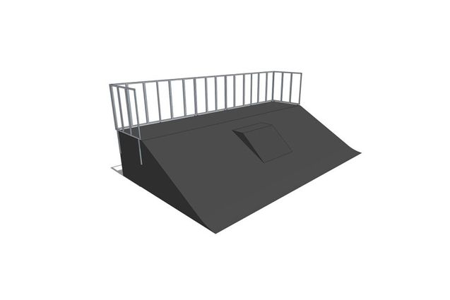 3D rendering af Skaterampe - Bank ramp + Mini quarter