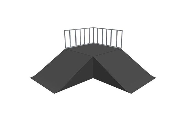 3D rendering af Skaterampe - 2 x Bank ramp 90deg