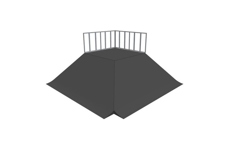 3D rendering af Skaterampe - 2 x Bank ramp 90deg pyramid
