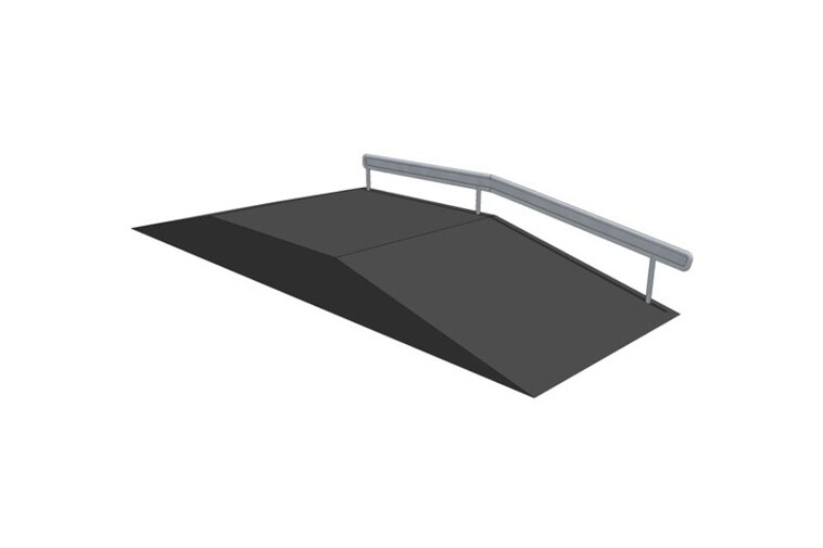 3D rendering af Skaterampe - Funbox with rail 2/3