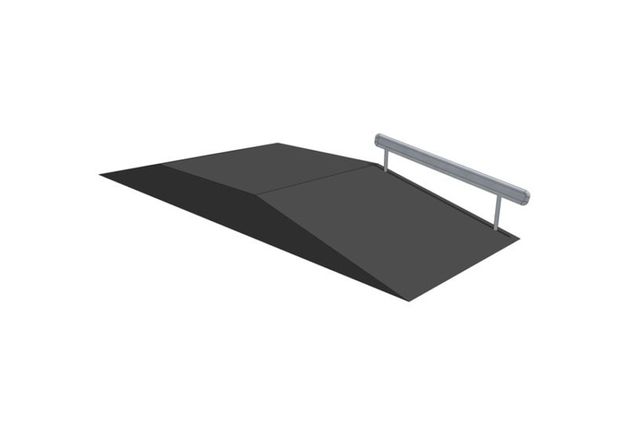 3D rendering af Skaterampe - Funbox with rail 1/3