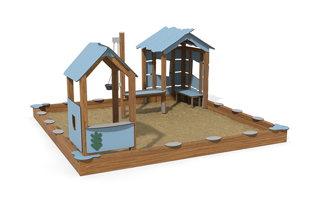 Sandkasse - ECO sandkassemiljø to lekehus blå